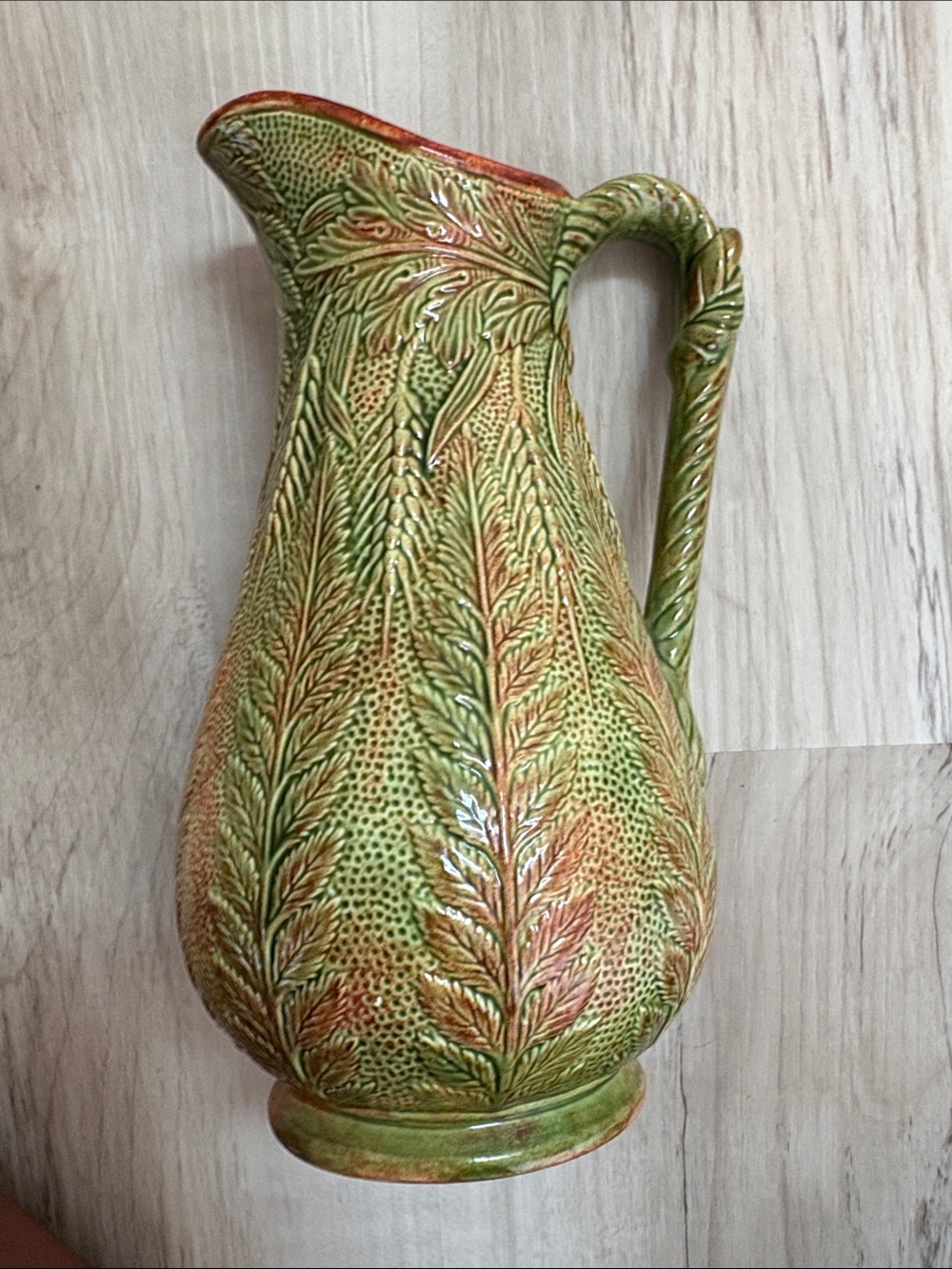Leaf-Textured Green Ceramic Pitcher Vase - Brand Unspecified